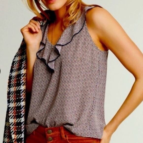 CAbi Stellar Blouse Women's Size M Star Print Sleeveless Ruffle Collar V Neck - Picture 1 of 9